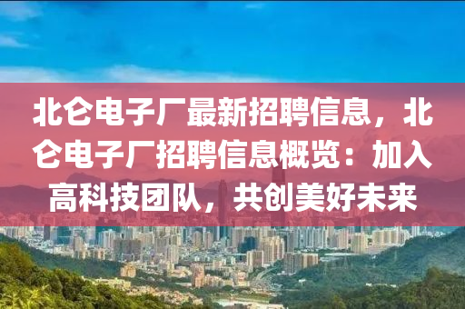 北侖電子廠最新招聘信息，北侖電子廠招聘信息概覽：加入高科技團(tuán)隊(duì)，共創(chuàng)美好未來